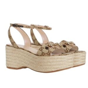 BNIB Gucci Women's Horsebit Espadrille Platform Sandal sz.36